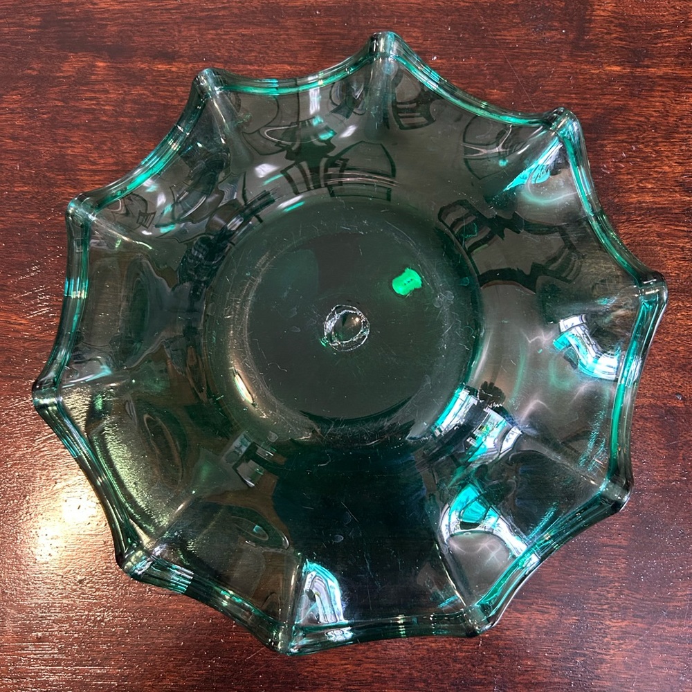 Scalloped Teal Glass Bowl - Picture 3 of 5